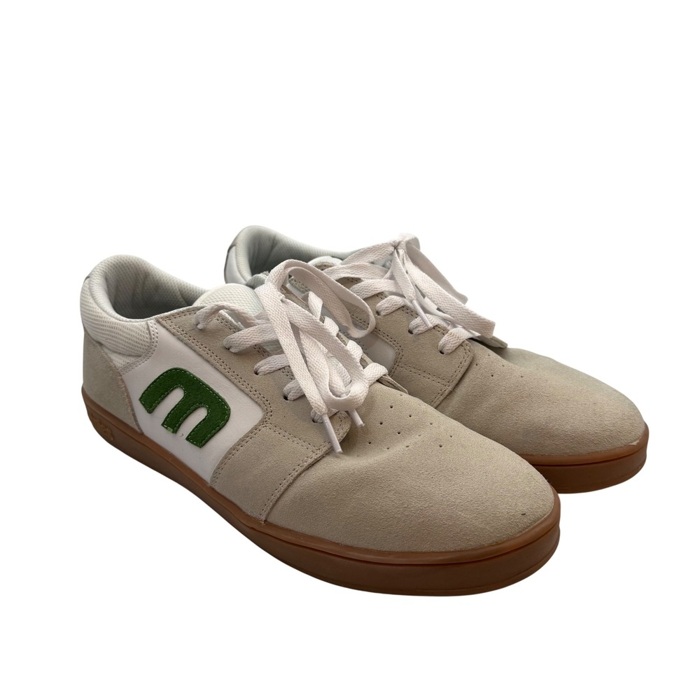 Etnies Cresta Skate Shoes Mens 12 White Beige Green Suede Low Top Sneakers